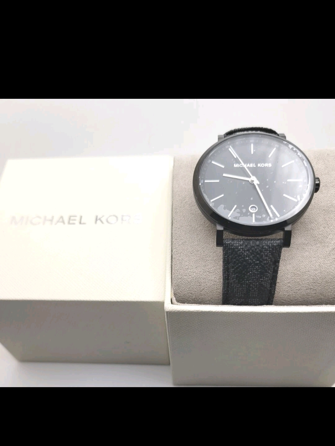 Michael Kors Black Dial Black Leather Strap Men’s Watch